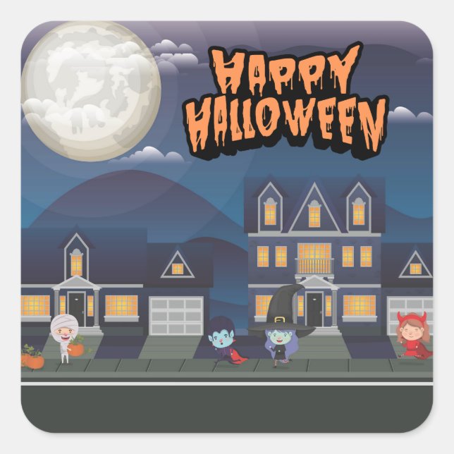 Cute Kids in Neighborhood Trick-or-Treat Sticker (Front)