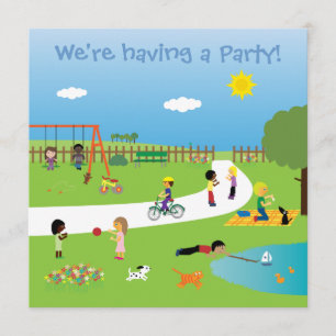 Cute kids in the park party invitations template