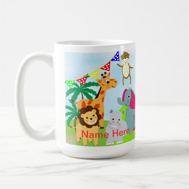 Cute Kids Jungle Animals Theme Coffee Mug (Left)