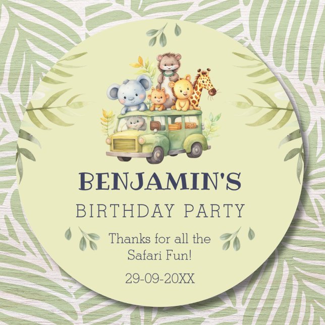 Cute Kids Jungle Safari Birthday Thank You   Classic Round Sticker (Creator Uploaded)
