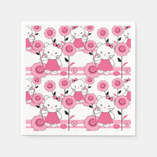 Cute kids kitten cat pink white print napkin
