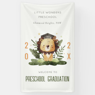 Cute Kids Lion Fauna Preschool Graduation Welcome Banner