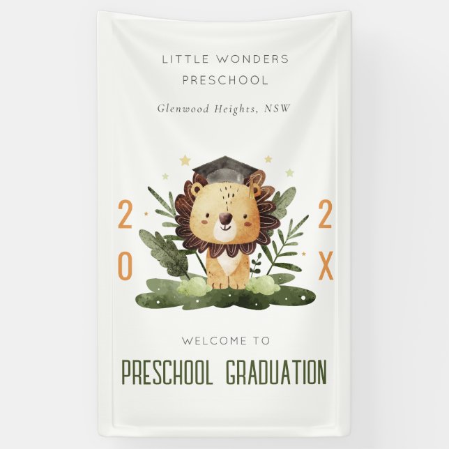 Cute Kids Lion Fauna Preschool Graduation Welcome Banner (Vertical)