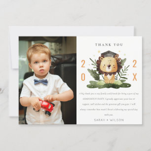 Cute Kids Lion Foliage Photo Preschool Graduation Thank You Card