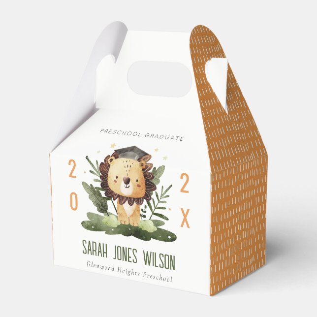 Cute Kids Lion Foliage Preschool Graduation Party Favour Box (Front Side)