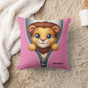 Cute Kids Lion Personalised Name Cushion