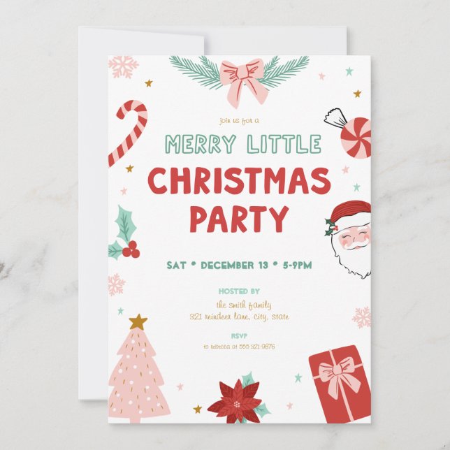 Cute Kids Merry Little Christmas Party Invitations (Front)