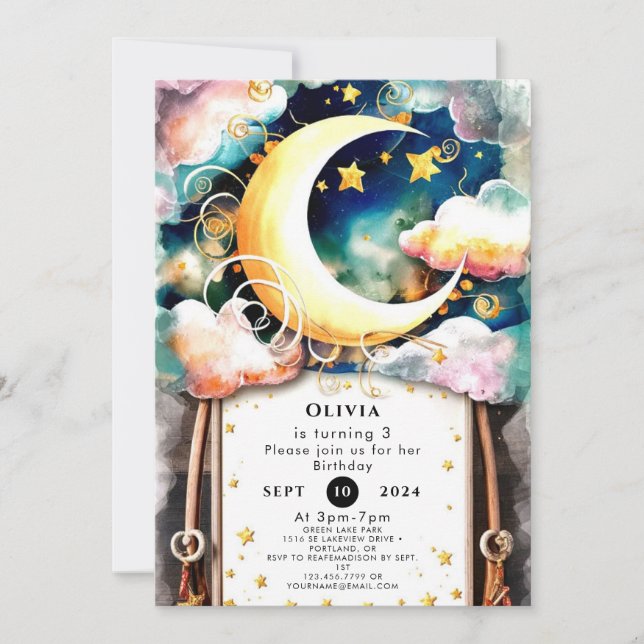 Cute Kids Moon Birthday Invitation (Front)