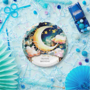 Cute Kids Moon Birthday Paper Plate