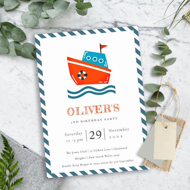 Cute Kids Nautical Boat Any Age Birthday Invite (Creator Uploaded)
