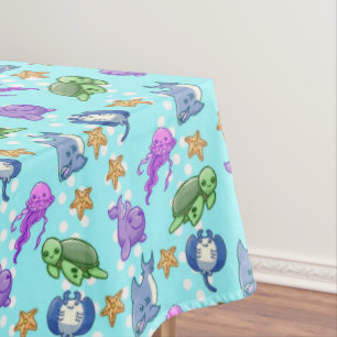 Cute Kids Ocean Sea Life Starfish Octopus Turtle Tablecloth