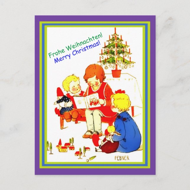 Cute Kids on Vintage Austrian, German Christmas  Postcard (Front)