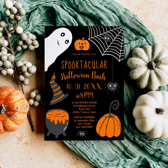 Cute kids orange Halloween illustrations party Invitation (Cute kids orange Halloween illustrations party Invitation)