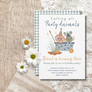 Cute Kids Party Animals Birthday Invitations
