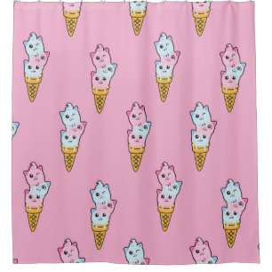Cute kids pattern Colourful ice cream on the abstr Shower Curtain
