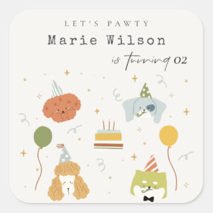 Cute Kids Pawty Puppy Dogs Any Age Birthday Square Sticker