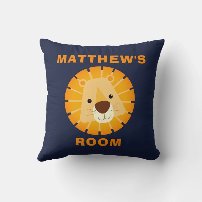 Cute Kid's Personalised Lion Throw Pillow (Back)