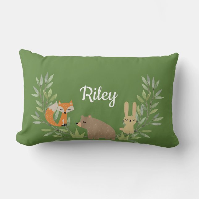 Cute Kids Personalised Woodland Throw Pillow (Front)