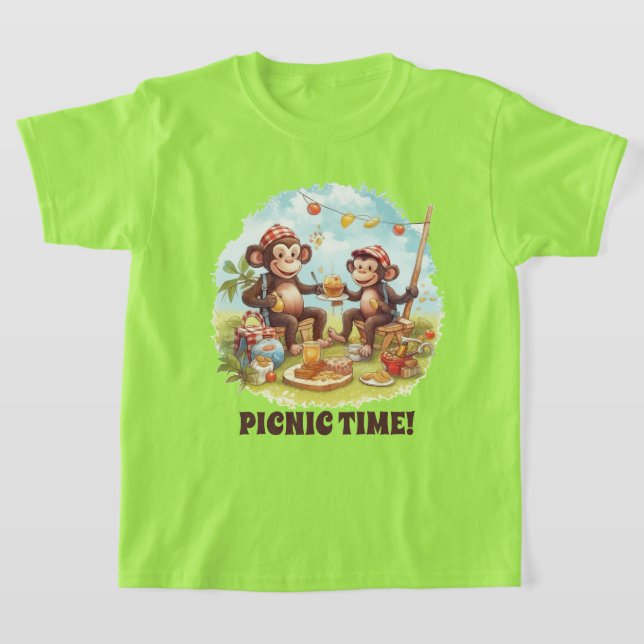 Cute kids picnic monkey add name  T-Shirt (Laydown)