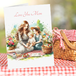 Cute Kids Picnic With Mum Mother's Day Watercolor