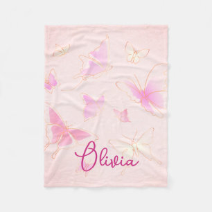 Cute Kids Pink Butterfly Personalized Blanket