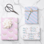 Cute Kids Pink Christmas Custom  Wrapping Paper Sheet<br><div class="desc">These adorable wrapping papers are perfect for this years Christmas gifts for your kids. With pink Santa,  pink and blue stripes and a fun string light “better not pout” design these papers are so festive! Add your child’s name using the personalisation feature.</div>