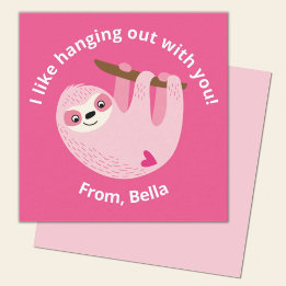 Cute Kids Pink Sloth Valentine Card