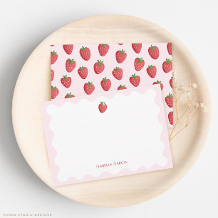 Cute Kids Pink Strawberry Personalised Note Card