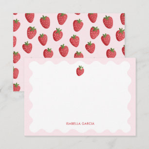 Cute Kids Pink Strawberry Personalised Note Card