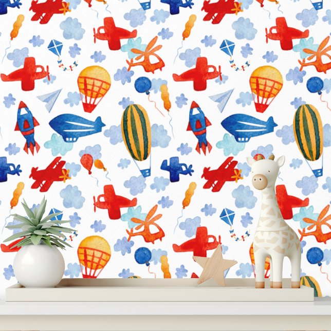 Cute Kids Planes Helicopters Balloons Pattern Wallpaper (Creator Uploaded)
