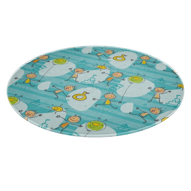Cute kids playing on the beach pattern cutting board (Corner)