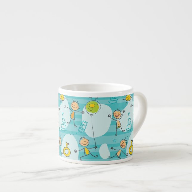 Cute kids playing on the beach pattern espresso cup (Front Right)
