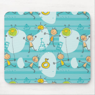Cute kids playing on the beach pattern mouse pad