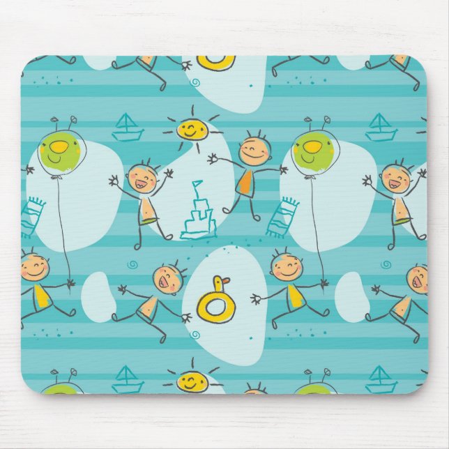 Cute kids playing on the beach pattern mouse pad (Front)