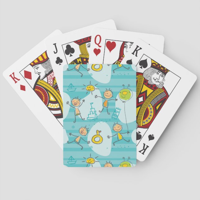 Cute kids playing on the beach pattern playing cards (Back)