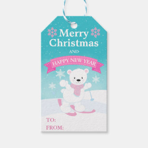 Cute Kids Polar Bear and Snowflakes Christmas Gift Tags