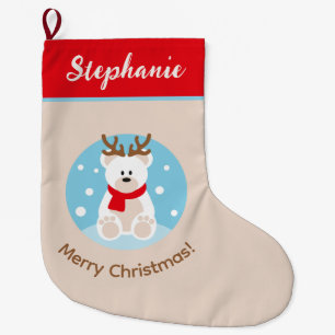 Cute Kids Polar Bear Holiday Large Christmas Stocking