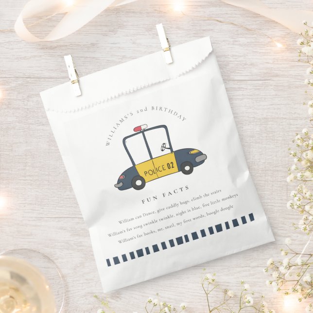 Cute Kids Police Car Any Age Birthday Fun Facts Favour Bags (Clipped)