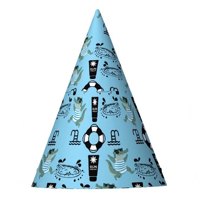 Cute Kids Pool Birthday Party invite Hat (Front)