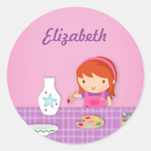 Cute Kids Pottery Painting Arts For Girls Classic Round Sticker
