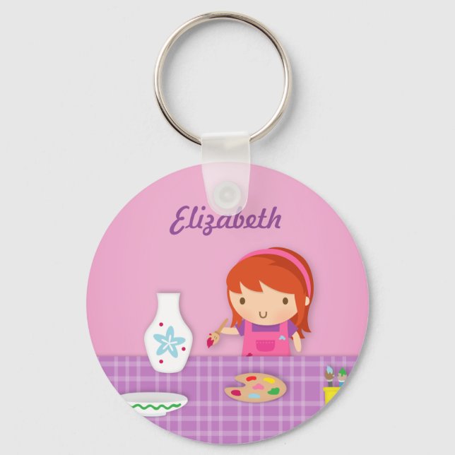 Cute Kids Pottery Painting Arts For Girls Key Ring (Front)
