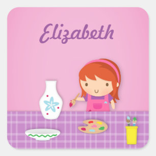 Cute Kids Pottery Painting Arts For Girls Square Sticker