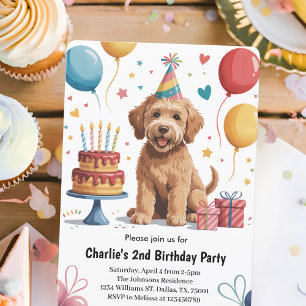 Cute Kids Puppy Dog 2nd Birthday Party Invitation