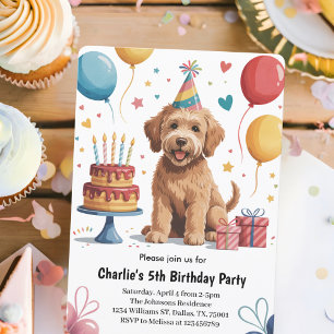 Cute Kids Puppy Dog 5th Birthday Party Invitation