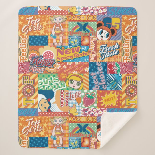 Cute Kids Quilt Sherpa Blanket (Front)