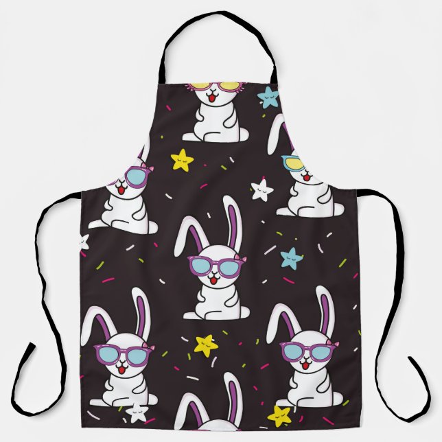 Cute kids rabbit pattern. Colourful rabbit, stars  Apron (Front)