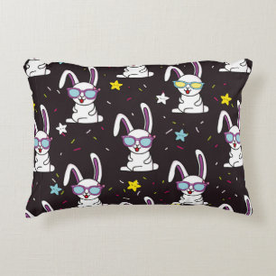 Cute kids rabbit pattern. Colourful rabbit, stars  Decorative Cushion