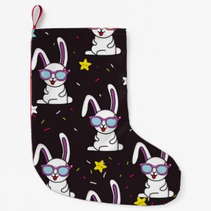Cute kids rabbit pattern. Colourful rabbit, stars  Small Christmas Stocking