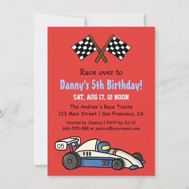 Cute Kids Race Car Birthday Party Invitations (Front)
