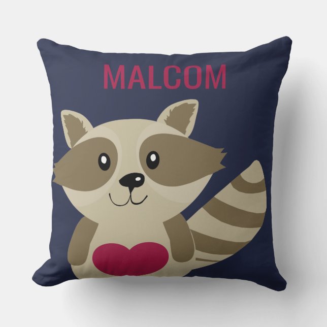 Cute Kids Racoon Woodland Animal Personalised Cushion (Front)